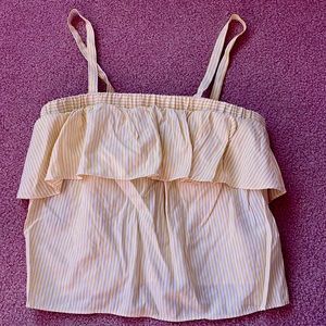 FOREVER 21 Striped Yellow Ruffle Top Size Small